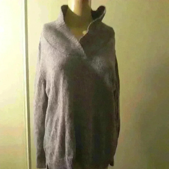 Karen Scott v neck purple rib collared casual trendy long sleeve knit sweater M - Picture 3 of 5